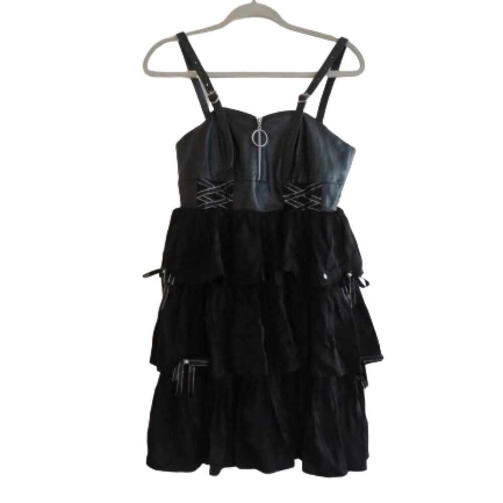 LOLITA Whimsigoth Black Tiered Ruffled Faux Leather Smocked Dress - Picture 1 of 16